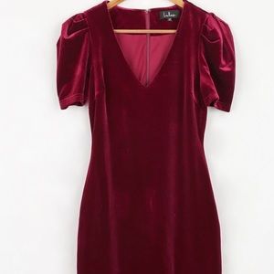 Red Velvet Puff Sleeve Bodycon Mini Dress